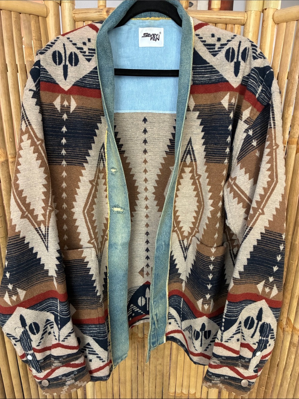 Men’s Southwestern Patterned Jacket - Brown/Beige/Blue